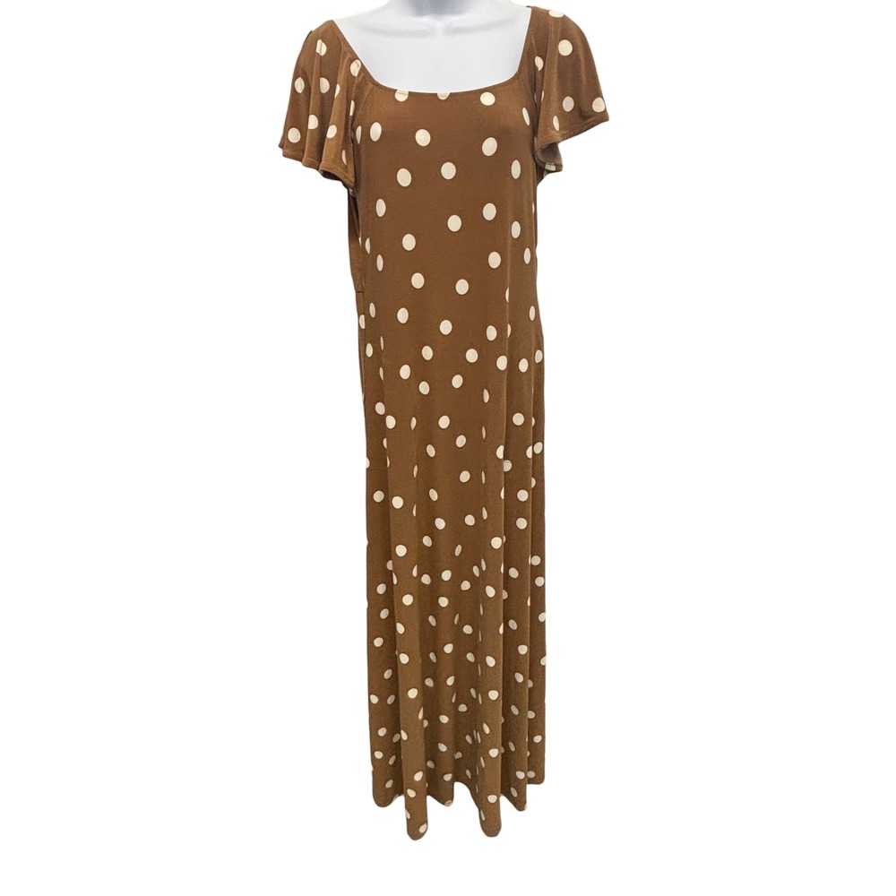 Attitudes by Renee Brown Polka Dot Flutter Sleeve Maxi Dress XS Pockets